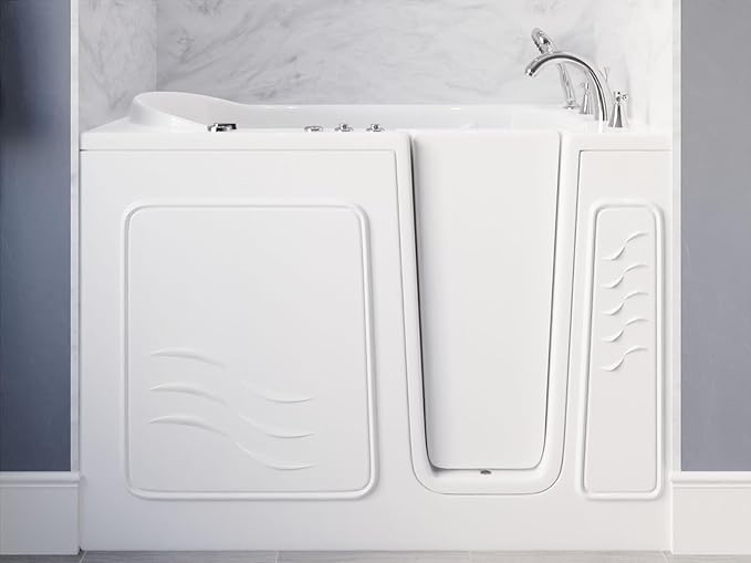 ANZZI Walk-In Bathtub 30" x 53" Whirlpool Acrylic Right Drain Quick Fill Fast Drain 9 Hydro Jets Chromatherapy Heater ADA Compliant Slip-Resistant Seat Grab Bar Extension Kit | AMZ3053RWH