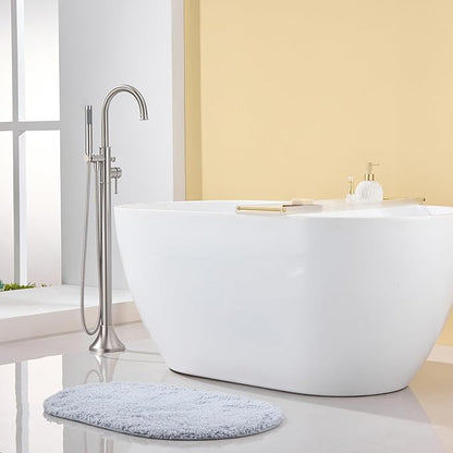 Free Standing Tub Faucet Brushed Nickel Freestanding Bathtub Faucet Floor Mount Brass Bathroom Tub Filler with Hand Shower