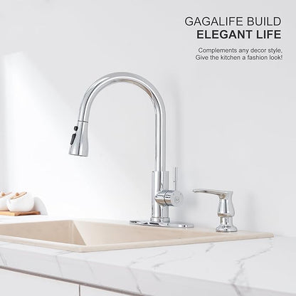 GAGALIFE Kitchen Sink Soap Dispenser Chrome, Built in Soap Dispenser with 17 OZ Bottle, Refill from The Top, Liquid Dispenser for Kitchen Sink