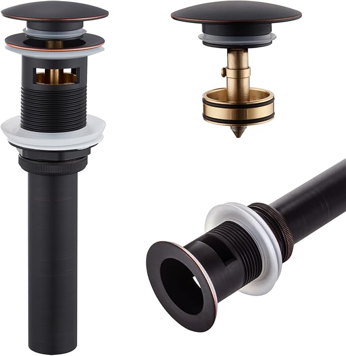 KOKOSIRI Bathroom Sink Drain with Detachable Hair Catcher, Oil Rubbed Bronze Pop Up Sink Drain with Strainer Basket Anti Clogging for Vanity Vessel Sink with Overflow, C1001ORB