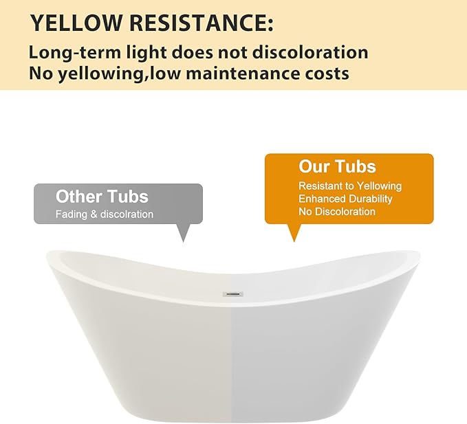 Logmey 59 Inch Freestanding Bathtub White Acrylic Oval Shape Soaking Tub with Chrome Drain & Overflow Assembly for Classic and Modern Bathrooms