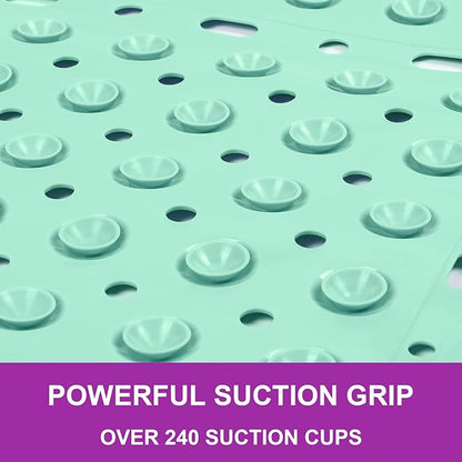 Reetual XL Shower Mat Non Slip - 27x27 Bath Mat for Shower Stall or Large Bathtub Mat with 240 Powerful Suction Cups and Drain Holes. Black Shower Mats for Bathroom (Aqua Green)