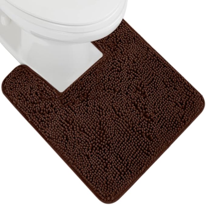 GORILLA GRIP Plush Absorbent Shaggy Chenille Bath Rug Mat for Square Toilet Base with Rubber Backing, Machine Washable Rugs, Soft Microfiber Contour Mats for Toilets, Bathroom Decor, Brown