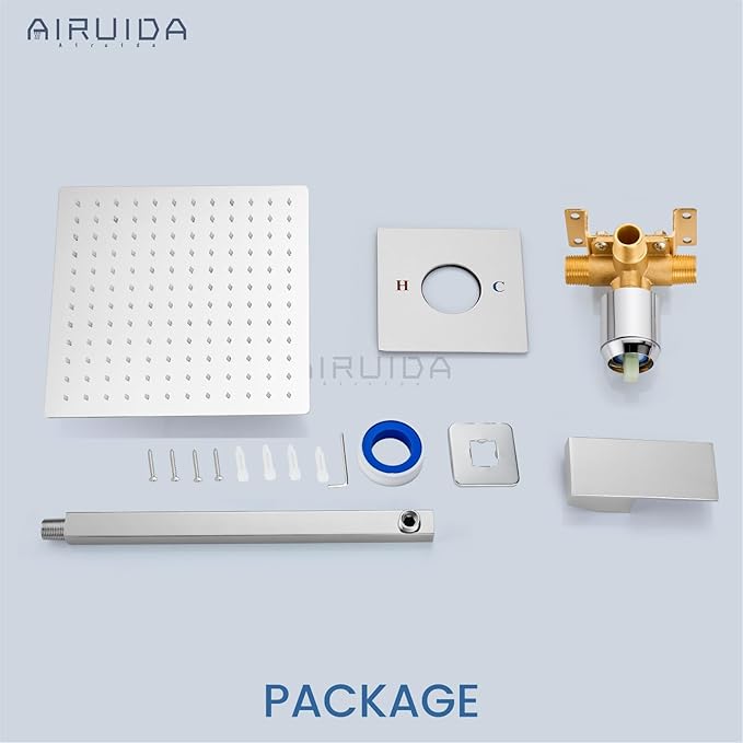Airuida Shower Faucet Set Bathroom Rain Shower System SUS304 Stainless Steel Single Handle With Male Threads Rough-in Valve Shower Trim Kit 10 Inch Wall Mount Shower Head Chrome Polish