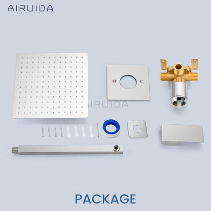 Airuida Shower Faucet Set Bathroom Rain Shower System SUS304 Stainless Steel Single Handle With Male Threads Rough-in Valve Shower Trim Kit 10 Inch Wall Mount Shower Head Chrome Polish