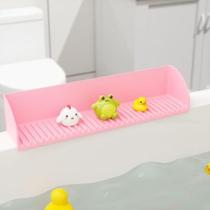 2Pack Bath Tub Splash Guard for Kids - Silicone Tub Water Splash Guard with 4 Suction Cups, Bath Toy Tray Holder, Tub Shelf for Kids, Bathroom Accessories for Children, Toddler & Baby Bath, Pink