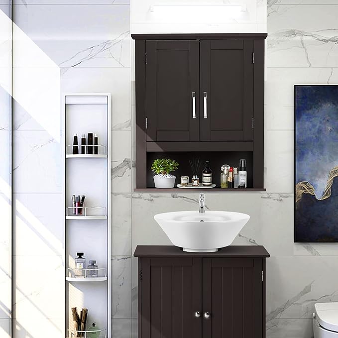 VINGLI Bathroom Cabinet Wall Mounted Espresso Wall Cabinet Floating Cabinet for Wall Storage Bathroom with Doors and Adjustable Shelf Medicine Cabinet Organizer