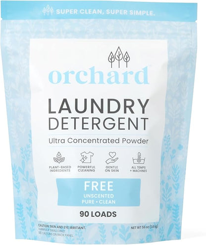 Orchard Laundry Detergent Powder Natural Deep Cleaning Laundry Powder for Sensitive Skin - Fragrance Free - Plant Based Effective Ingredients - 3.5lbs - Enzyme-Powered, Eco Friendly Detergent
