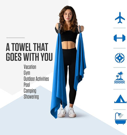 VENTURE 4TH Quick Dry Towel. Microfiber Travel Towel Ideal for Camping, Hiking, Backpacking, Gym. Lightweight & Fast Drying Travel Towels for Body. Compact & Easy to Pack - Blue Medium