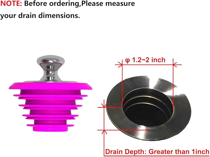 Bathtub Drain Stopper,Silicone Bathtub Stopper, Tub Stopper, Washbasin Drain Plug,Drain Plug (Pink，Patented Product)