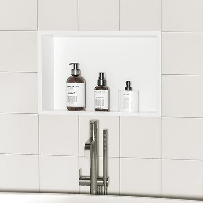 Neodrain 18X12Inch Shower Niche, White Stainless Steel Wall Niche NO Tile Needed Recessed Cabinet Shower for Bathroom Storage