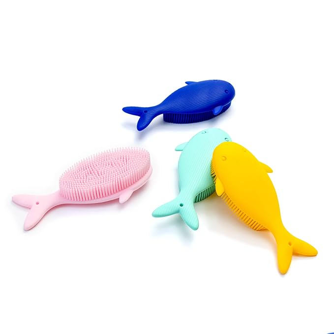 Premium Sensory Brushes for Kids or Autism,Soft Silicone Body Scrubber,2 in 1 Sensory Room Occupational Therapy,Silicone Loofah,Pets Shower Brush Bath Brush Shampoo Brush(Whale-Pink)