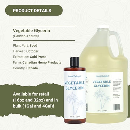 Vegetable Glycerin Oil - 100% Pure Plant Based Glycerol for DIY Skincare, Hair Care, Soap Making & Cosmetics - Vegan Moisturizing Humectant for Lotions & Creams - USP Grade 1 Gallon