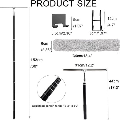 Window Squeegee with Extension Pole, 17.3″-60″ Telescopic Shower Squeegee for Glass Doors, Outdoor Window Cleaner Tool for Car Windshield Floor Tile Wall