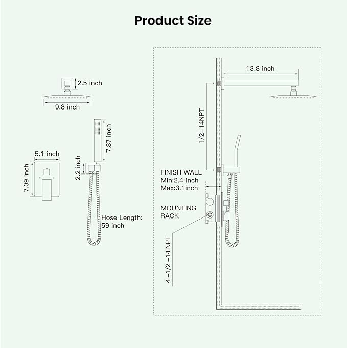 gotonovo Rainfall Bathroom Shower System Rain Shower Head and Handle Set Wall Mounted Shower Complete Combo Solid Brass Pressure Balancing Shower Mixer Valve 10 Inch Brushed Nickel