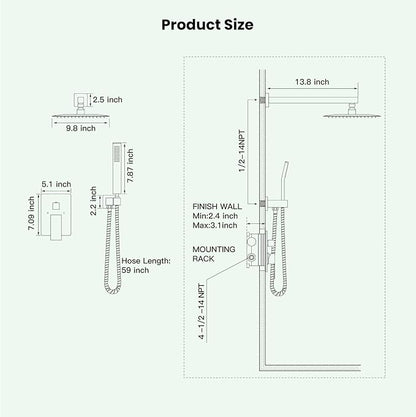gotonovo Rainfall Bathroom Shower System Rain Shower Head and Handle Set Wall Mounted Shower Complete Combo Solid Brass Pressure Balancing Shower Mixer Valve 10 Inch Brushed Nickel