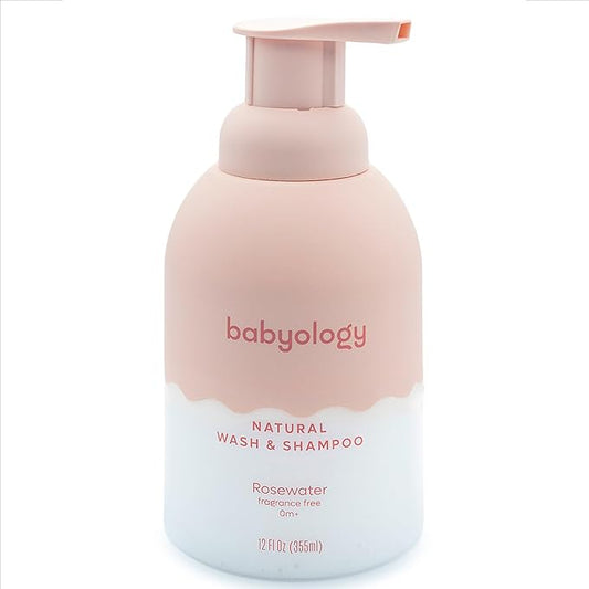 Babyology All Natural Baby Wash and Shampoo - 100% Edible Ingredients - with Organic Rose Water (Unscented) - 13,52 FL OZ - Good for Sensitive Skin - Non Toxic - Tear Free (Scents & Packs Vary)