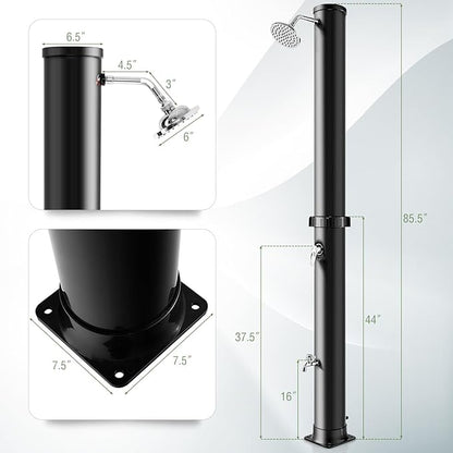 LDAILY Outdoor Shower, 10 Gallon Solar Heated Pool Shower with 360° Rotating Shower Head & Foot Tap, 7.2FT Freestanding Outside Shower Kits for Backyard, Beach, Garden (Black)