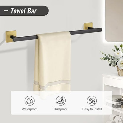 YACVCL 10-Piece Towel Bar Set,Black and Gold Bathroom Hardware Set, Black&Gold Bathroom Accessories Set, SUS304 Stainless Steel 23.6 Inch Towel Holder Towel Racks Set Wall Mounted