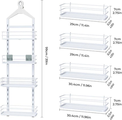 ODesign 4 Tier Height-Adjustable Shower Caddy Hanging Anti-Swing-Over The Shower Head Caddy-Storage Organizer Bathroom Shelves Basket-White