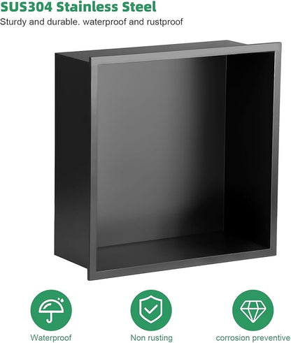 SaniteModar Shower Niche, Stainless Steel Shower Niche 12" X 12" No Tile Needed, Recessed for Bathroom Storage, Matte Black (Matte Black, 12x12)