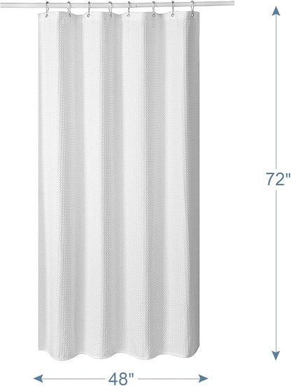 AmazerBath Waffle Shower Curtain White, Stall Shower Curtain 48 x 72 Inches, Fabric Curtain Heavy Duty 240GSM, Hotel Quality Bathroom Curtains