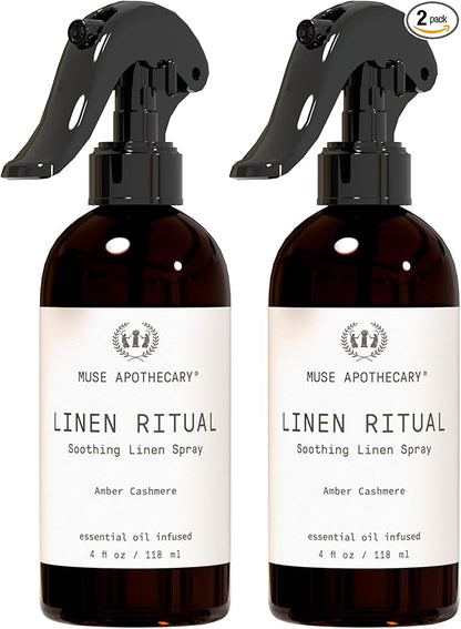 Muse Apothecary Linen Ritual - Aromatic, Soothing, and Relaxing Linen Mist, Laundry and Fabric Spray - Infused with Aromatherapy Essential Oils - 4 oz, Amber Cashmere, 2 Pack