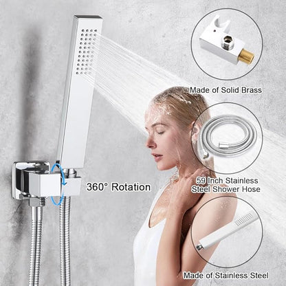 POP SANITARYWARE All Metal Shower Tub Faucet Set Chrome Bathroom 8 Inch Shower Head System with Tub Spout Wall Mounted Single Handle Shower Trim Kit with Rough-in Valve