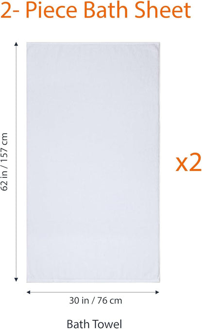 Amazon Basics 2 Piece Quick-Dry Oversize Bath Towel, 100% Cotton, White, 62" x 30"