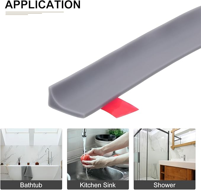 98"x0.8"x0.5" (LxWxH) Collapsible Shower Barrier Stopper - 1 Pack - Good for Bathroom Kitchen - L Shape Water Splash Guard Blocker - Gray
