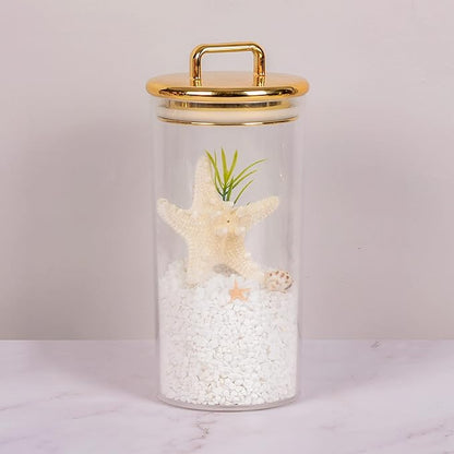 2 Pack 32 oz Large Acrylic Storage Apothecary Jar with Gold Airtight Lid | Bathroom Vanity Organizer Containers | Ideal Decorative Canisters for Shells, Bath Salt, Grains, Cotton Ball, Flossers