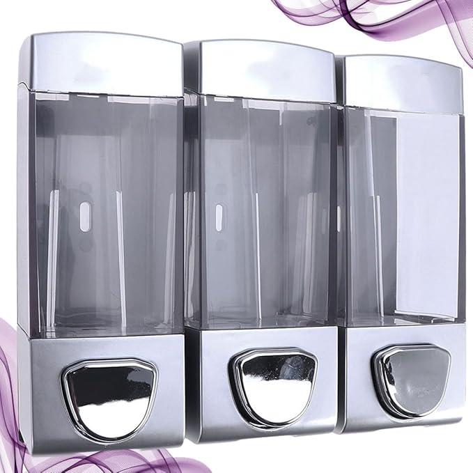 Wall-Mounted Shampoo Dispenser and Lotion Pump, Three-Chamber Soap Gel Bottle, Refillable Bathroom Shower Gel Holder for Residential and Hospitality Use