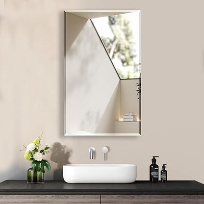Bathroom Medicine Cabinet with 28x28 in Square Beveled Frameless Mirror,Wall Mounted Mirror Cabinet for Bathroom Toilet Kitchen,Recess or Surface Mount