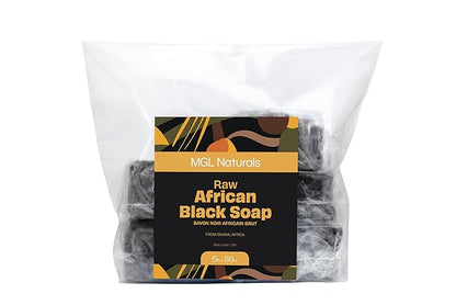 MGL Naturals Raw African Black Soap 5 lb bulk handmade from Ghana, Africa | Vegan & Organic | Face and body deep cleanse wash. (5 lb)