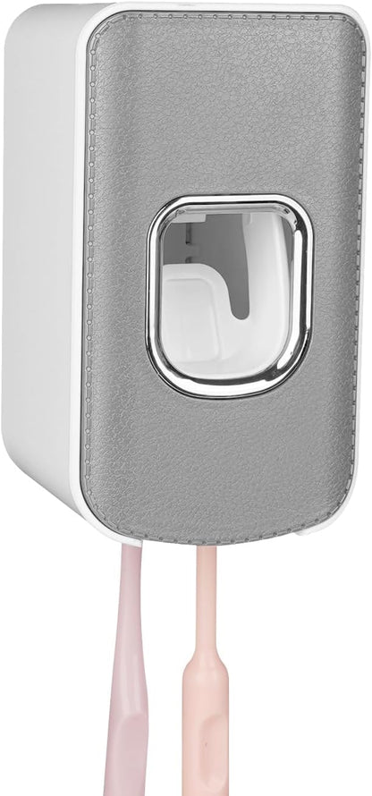 2 Slot Plastic Toothbrush Holder and Toothpaste Dispenser Wall Mounted, Automatic Toothpaste Squeezer, 2 in 1 Tooth Brush Toothpaste Organizer for Shower (Grey)