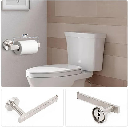 NearMoon 5 Pieces Bathroom Hardware Set 304 Stainless Steel - Square Towel Rack Set Include 16" Towel Rod + Towel Ring + Toilet Paper Holder + 2 Robe Towel Hooks Bathroom Accessories (Brushed Nickel)