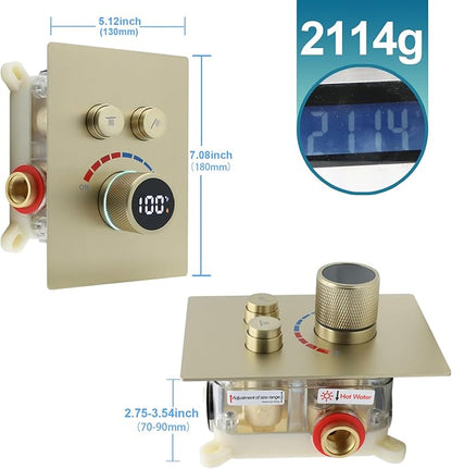 Digital Display Shower Valve Shower Valve 2 Way Shower Diverter Valve Shower Mixing Valve Can Use All the Time Brushed Gold
