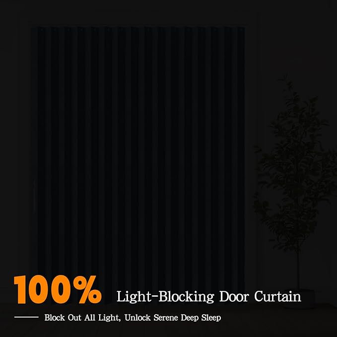 Accordian Door Curtain, 100% Blackout Folding Magnetic Doorway Curtains,Linen Style Closet Doors,for Room Divider,Privacy Protection（W72 x L78,Blue,1 Panel）