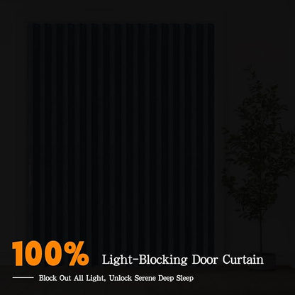Accordian Door Curtain, 100% Blackout Folding Magnetic Doorway Curtains,Linen Style Closet Doors,for Room Divider,Privacy Protection（W72 x L78,Blue,1 Panel）