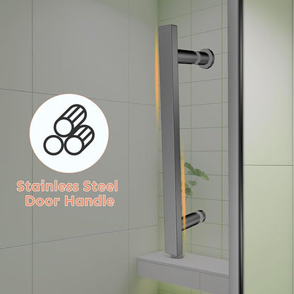 34" Wx72 H Frameless Reversible Pivot Shower Door, 1/4" Clear SGCC Tempered Glass & Shatter Proof Film, 304 Stainless Steel Hardware, Water Protection Seal Stripes Plus Glass-Fixing Aluminum Stripe