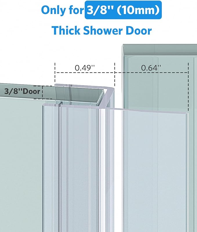 Shower Door Side Seal, 3Pack Shower Door Side Sweep Strip, Frameless Glass Doors Seal Strip for 3/8'' (10mm) Thick Doors, Showers Water Guard & Barrier 39.3'' x 0.39''