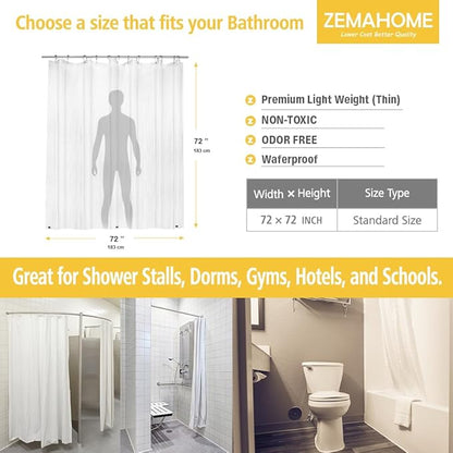 Frosted Plastic Shower Curtain Liner, 72x72 Inch Thin Lightweight Plastic Semi-Transparent Bathroom Shower Showroom Inner Curtain with Rustproof Metal Grommet Holes and Weighted Magnets