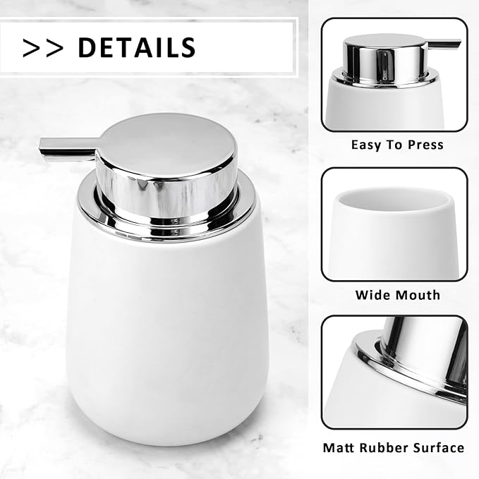 Soap Foaming Dispenser Ceramic with Easy-to-Press Pump Hand Foam Dispenser for Shampoo Bathroom Kitchen 12 oz 2pcs