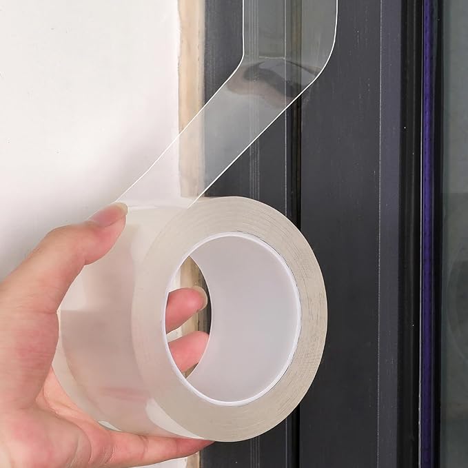 Transparent Weather Sealing Tape, Clear Draft Isolation Film Tape for Door Draft Stopper, Adhesive Tape for Doors, Windows and Shower Glass Gaps - No Residue (1.2 Inch x 33Ft)
