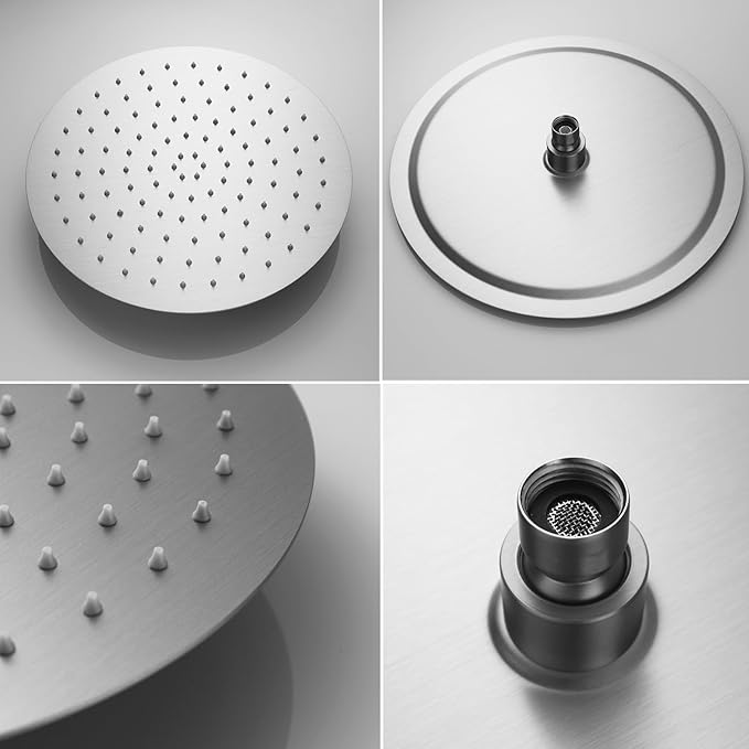 Brushed Nickel Shower System 3-Function Ceiling Shower Faucet Set with 12" and 8" Rainfall Dual Shower Head and Handheld Shower with Adjustable Slide Bar, Full Body Shower System Fixture