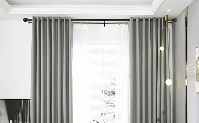 Double Curtain Rod 28 to 48 inch, Adjustable 1 inch Double Drapery Rod Rods for Windows and Doors with Ball Round Finials and Premium Aluminum Brackets Set (28-48",Matte Black)