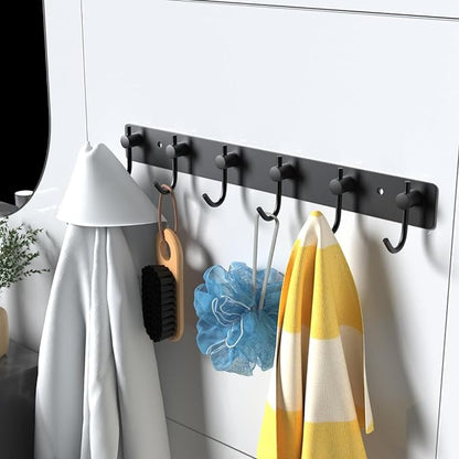 VAEHOLD Wall Hooks for Hanging, Black Coat Rack Wall Mount with 6 Coat Hooks, Towel Hanger, Hat Hooks, Robes Hook in Bathroom, Bedroom, Kitchen, Living Room (2 Pack)