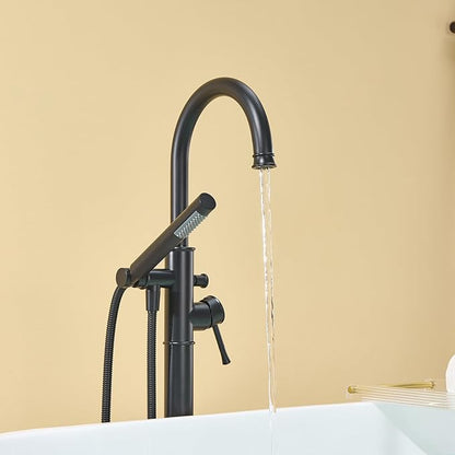 Free Standing Tub Faucet Black Freestanding Bathtub Faucet Floor Mount Brass Bathroom Tub Filler with Hand Shower