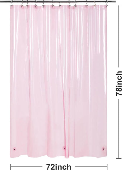 Barossa Design Clear Pink Long Shower Curtain Liner 78" Height - 3 Magnets & Waterproof Lightweight PEVA Shower Liner for Bath Tub, PVC Free, Metal Grommets, Clear Pink, 72x78
