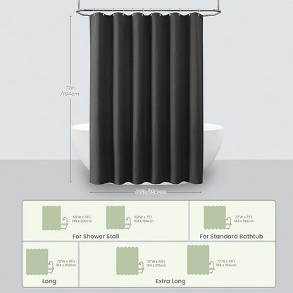 Inhousolu Fabric Shower Curtain Waffle Weave, 230 GSM Heavy Duty, Weighted Hem, 12 Metal Hooks, Water Repellent, Machine Washable, Hotel Spa Luxury Bath Curtain Set, 60 x 72 Inch, Black